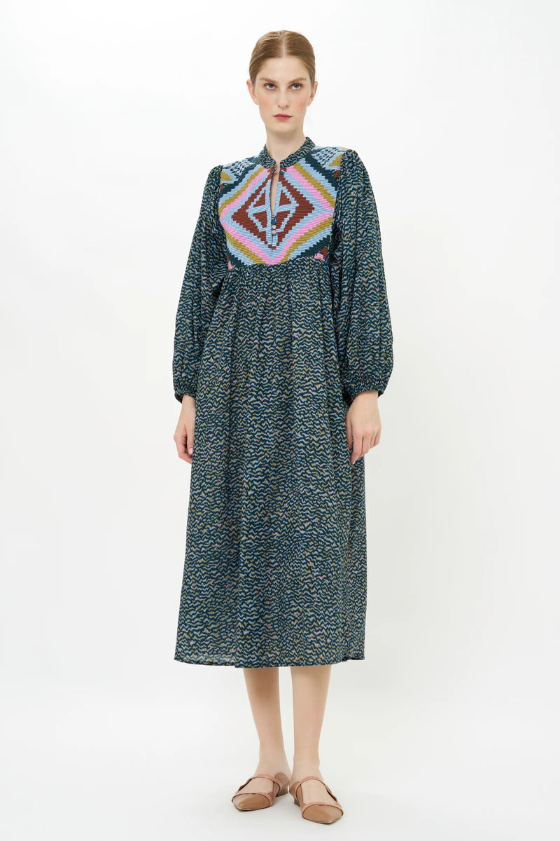 Mandarin Balloon Sleeve Midi