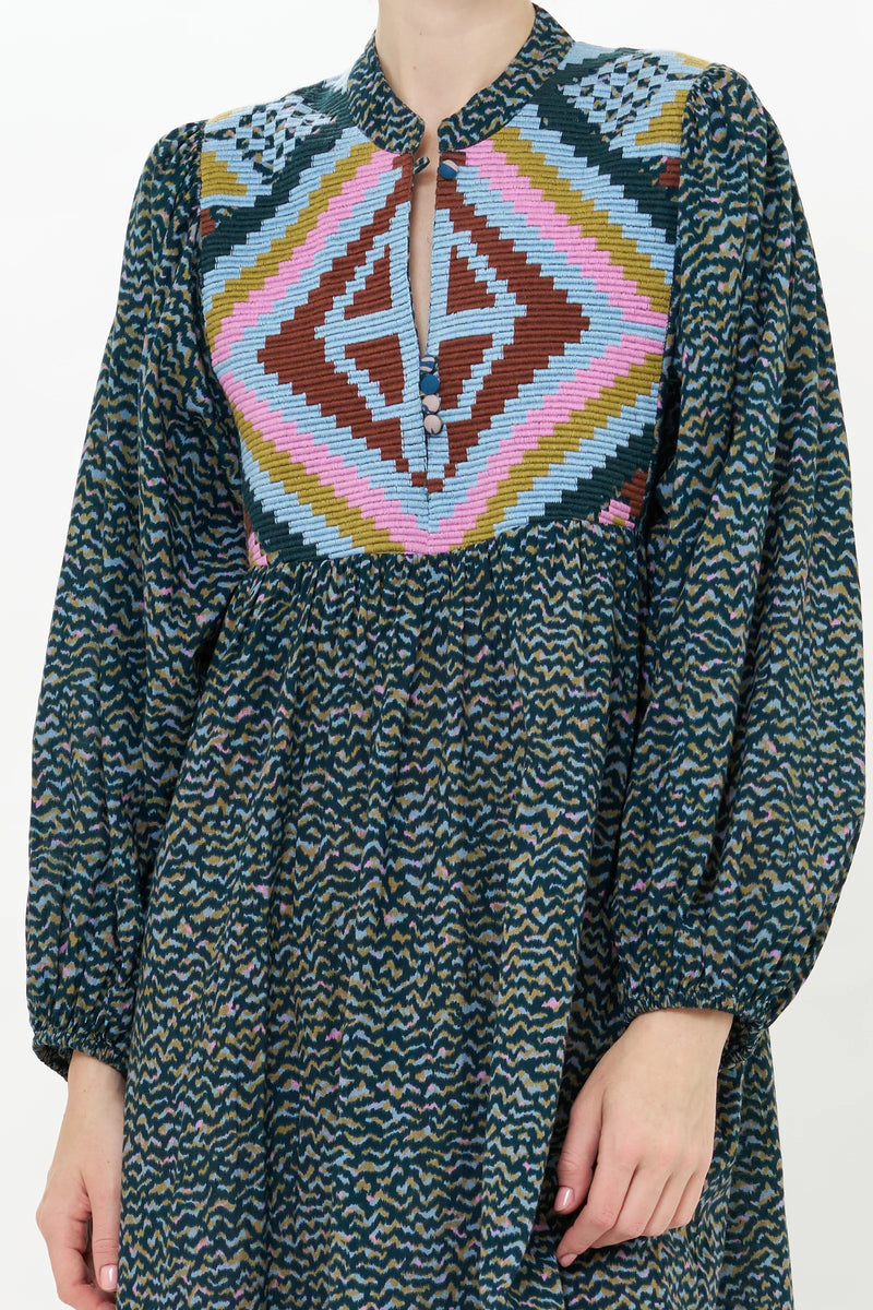 Mandarin Balloon Sleeve Midi