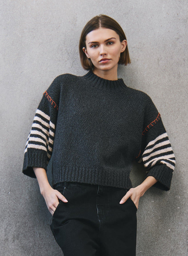 Chunky Crew Neck Stripe Sweater