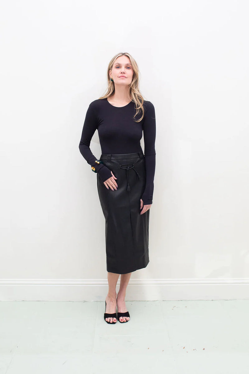 Mona Leather Midi Skirt