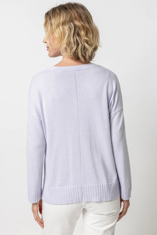 Easy Back Seam V-Neck Sweater - Lilac