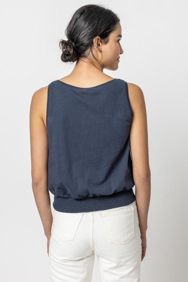 Smocked Hem Tank - Navy