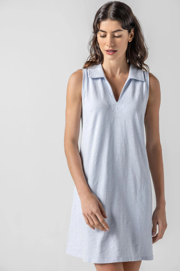 Sleeveless Collared Dress - Sky