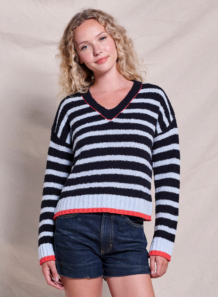 Stripe Sweater Heart Embroidery