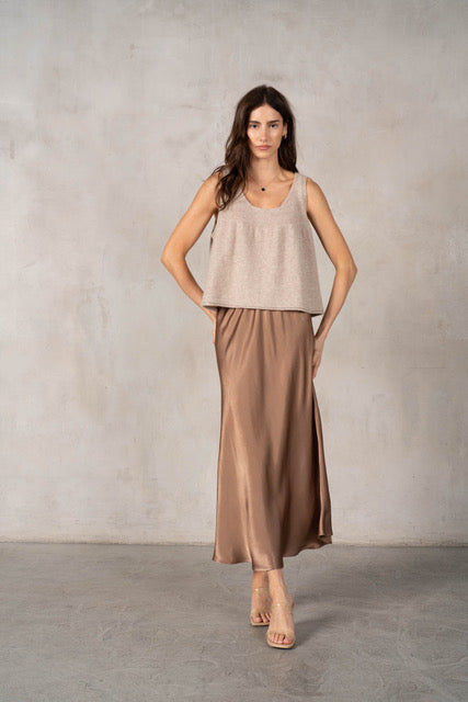 Satin Slip Skirt - Coffee