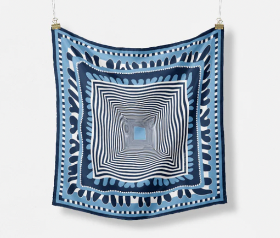 Small Gameday Silk Scarf - Blue + Navy