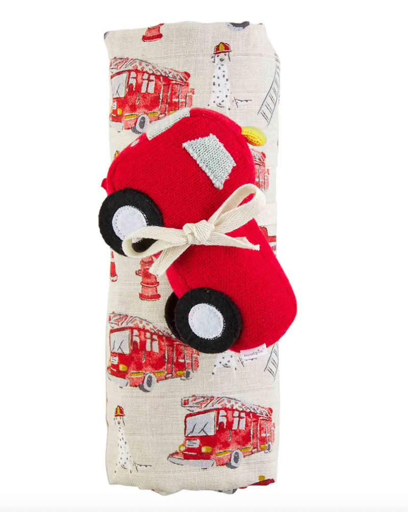 Firetruck Swaddle & Rattle