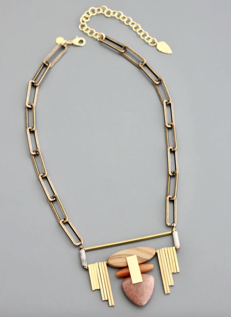 Geometric Jasper Pendant Necklace