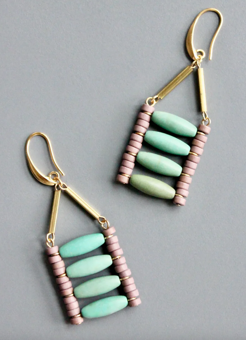 Turquoise & Gray Ladder Earrings