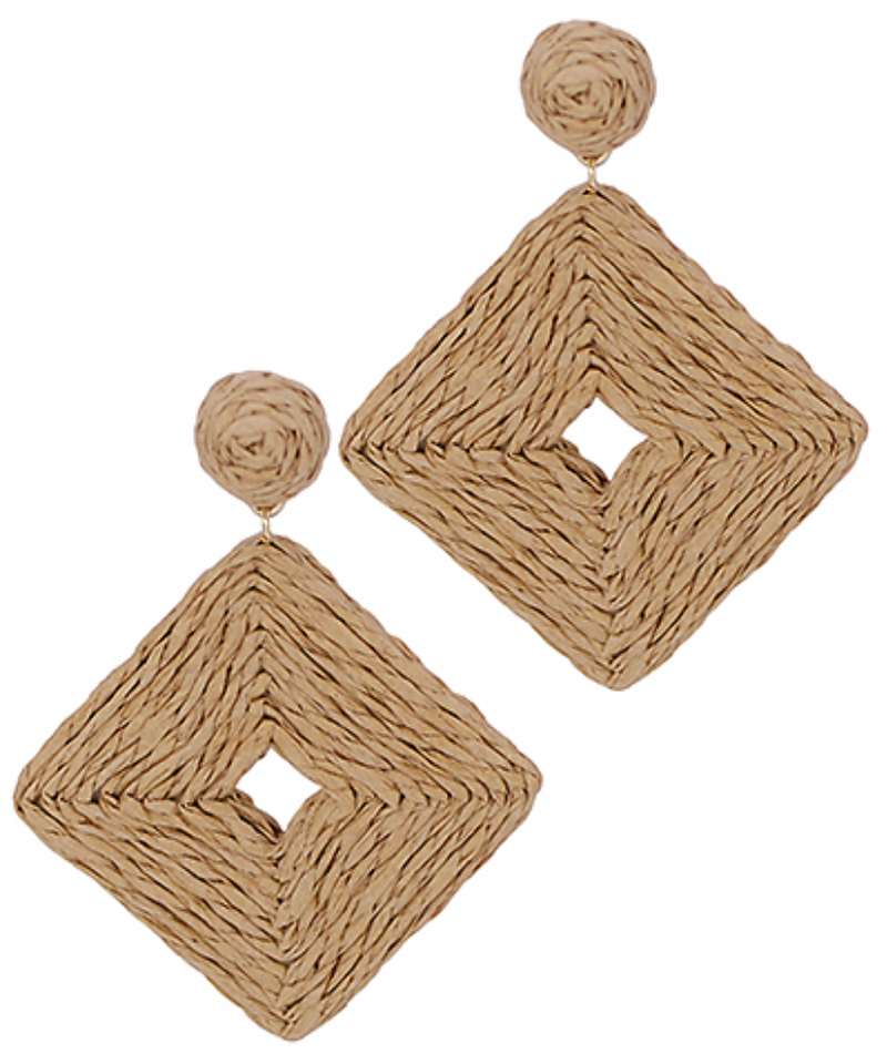 Wrapped Raffia Square Earrings