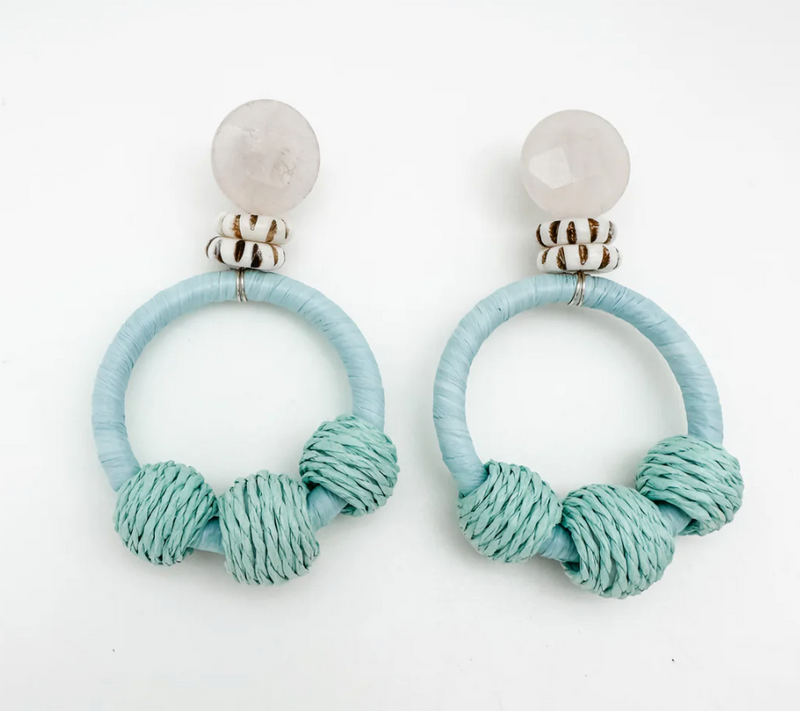 Mint Raffia Wrapped Earrings