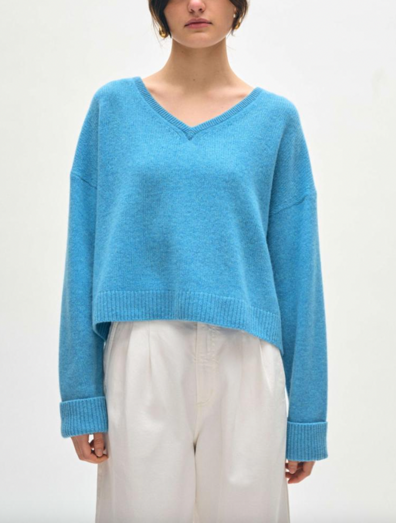 Cashmere Cuffed V-Neck Sweater