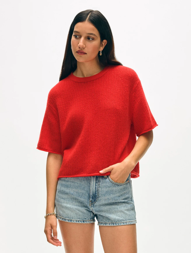 CASHMERE WAFFLE MESH TEE