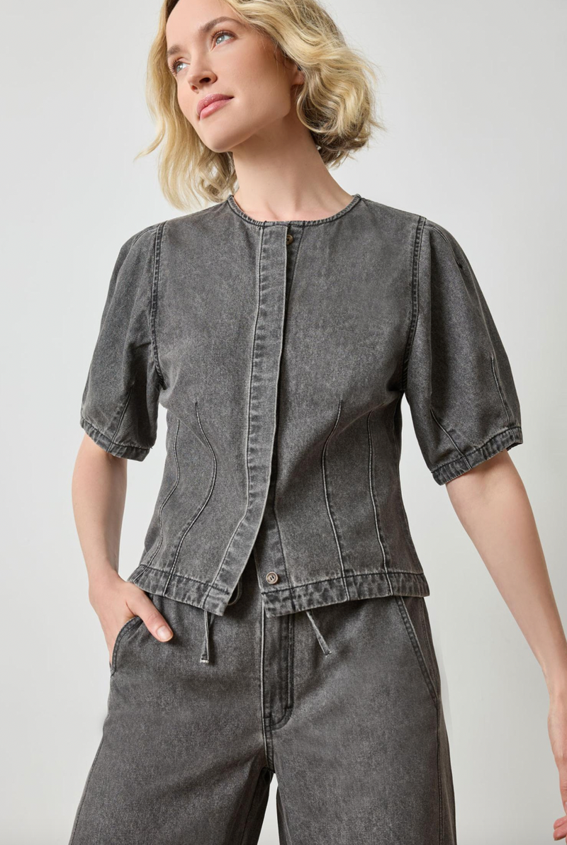 Full Sleeve Seamed Top - Grey Denim