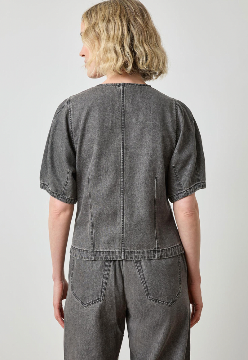 Full Sleeve Seamed Top - Grey Denim