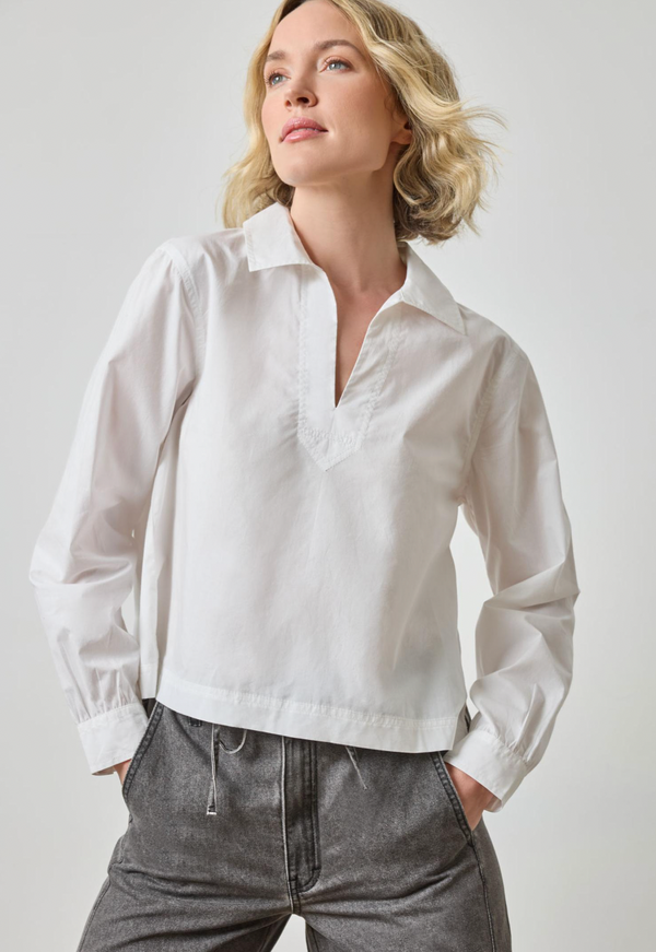 Split Neck Collared Shirt - White