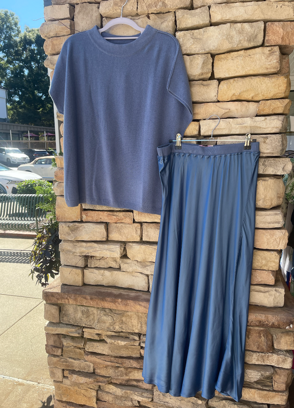 Satin Slip Skirt - Indigo