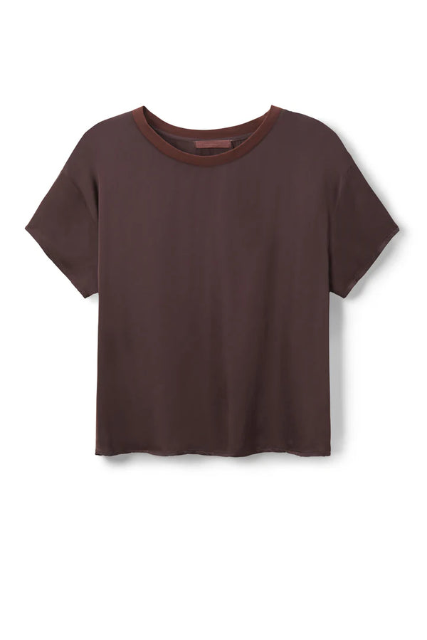 Delphine Satin Crewneck Tee - Cocoa