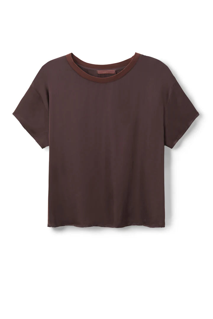 Delphine Satin Crewneck Tee - Cocoa