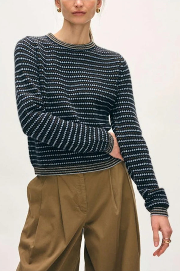 Cashmere Textured Stripe Crew