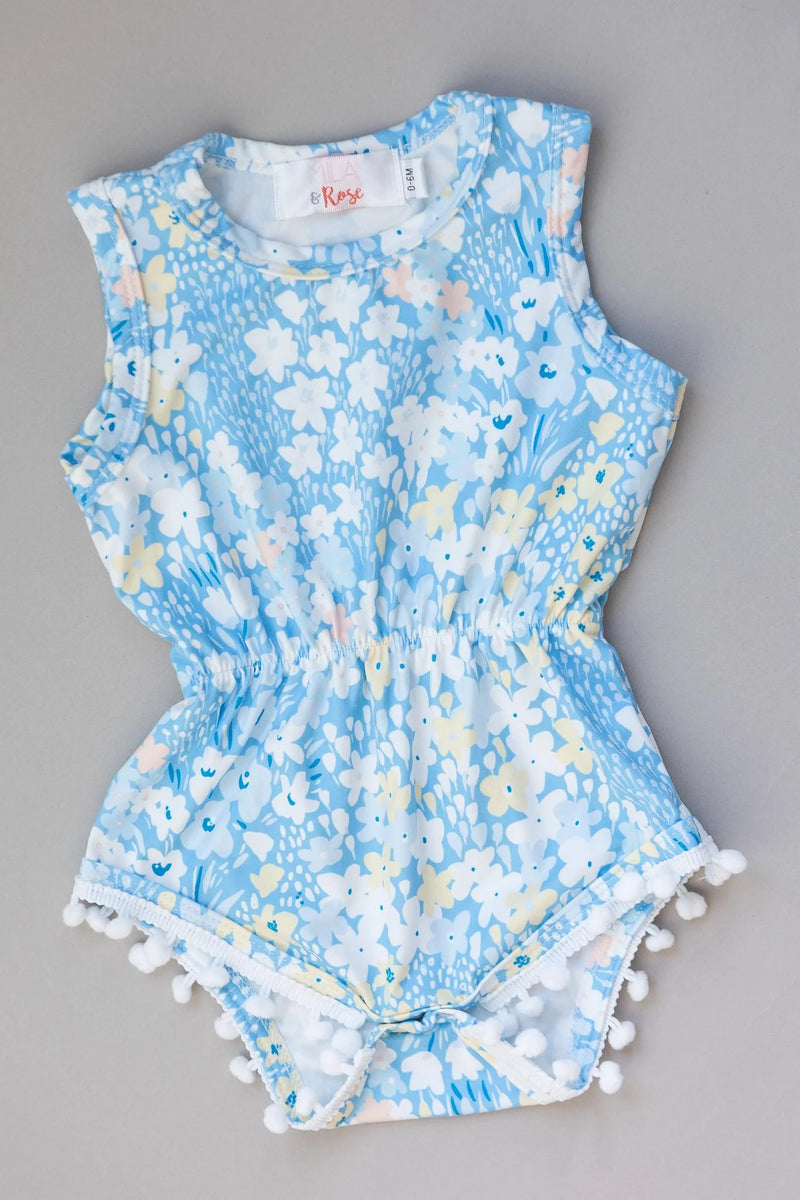 Blooming in Blue Pom Pom Romper