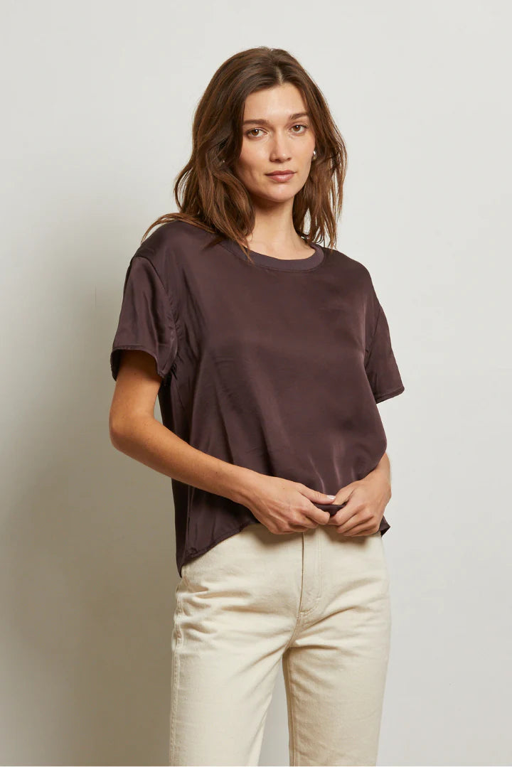 Delphine Satin Crewneck Tee - Cocoa