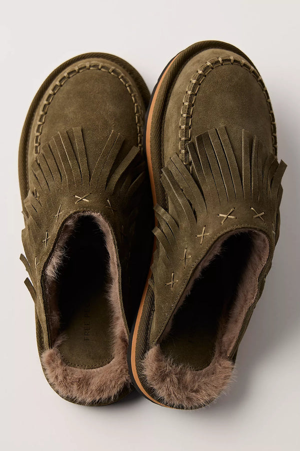 Fallon Fringe Mules - Olive