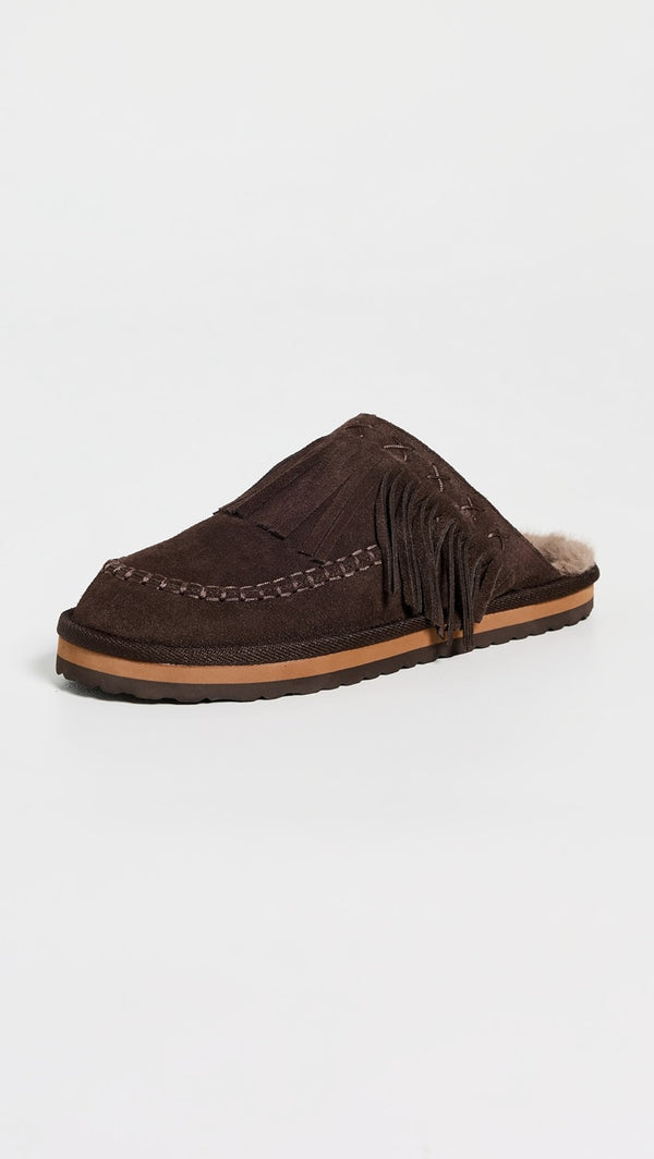 Fallon Fringe Mules - Chocolate