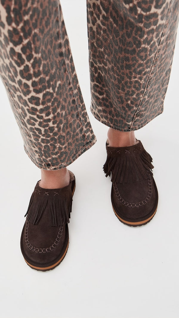 Fallon Fringe Mules - Chocolate