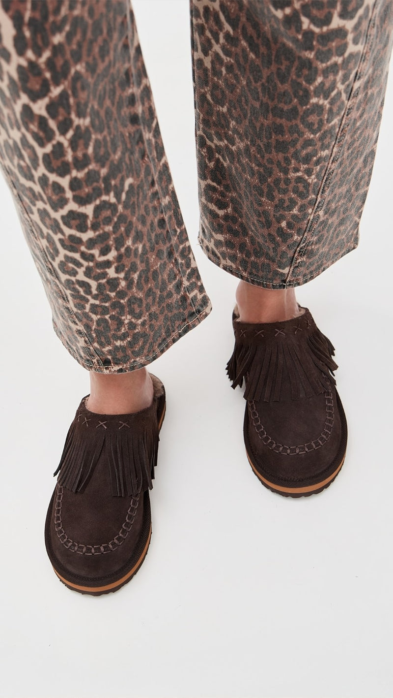 Fallon Fringe Mules - Chocolate