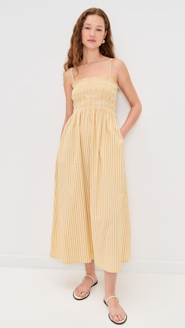 Bianca Smocked Bodice Dress - Sand Stripe