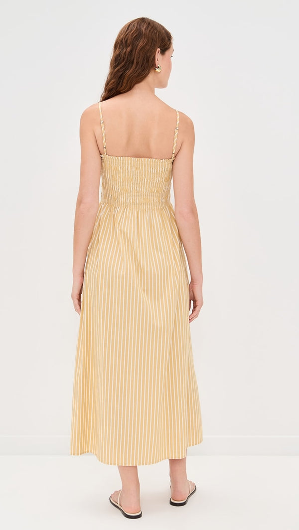Bianca Smocked Bodice Dress - Sand Stripe