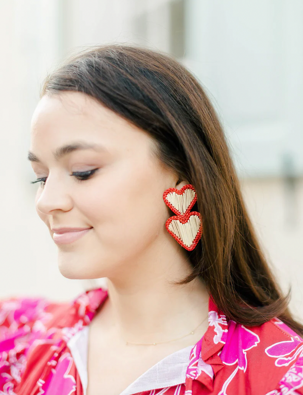 Heart Palm Earrings - Red
