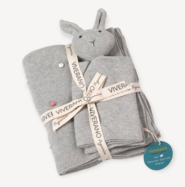 Bobble Jacquard Knit Baby Blanket and Bunny Lovey Gift SET in Pink Bobble