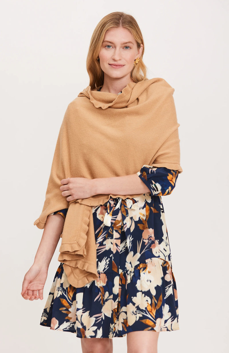 Cashmere Ruffle Wrap Camel