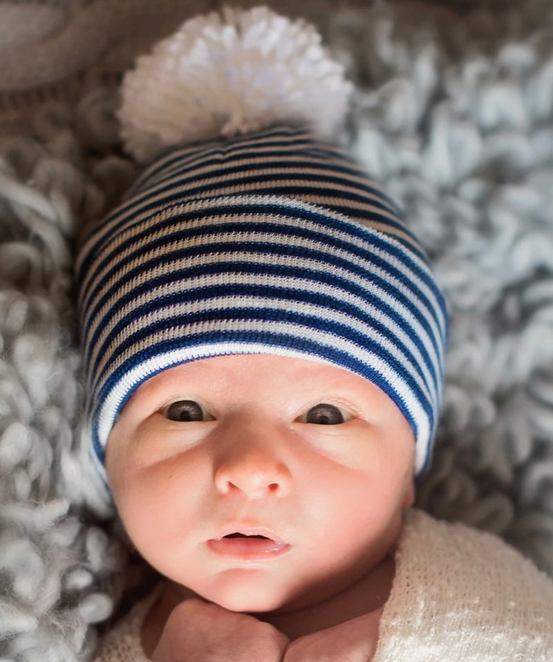Navy White Striped Baby Hat