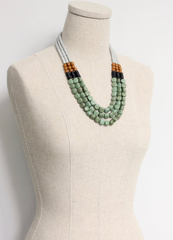 Three Strand Grey and Green Necklace