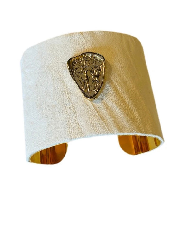 White Guardian Angel Leather cuff